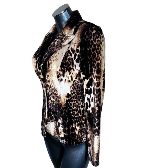 KAY UNGER NEW YORK Velvet Velour Leopard Animal Print Blazer Jacket Women's Sz 6 - Picture 3 of 16